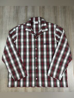 Lacoste Sleepwear Button Up Poplin Pajama Shirt Men’s XL Plaid Cotton EUC